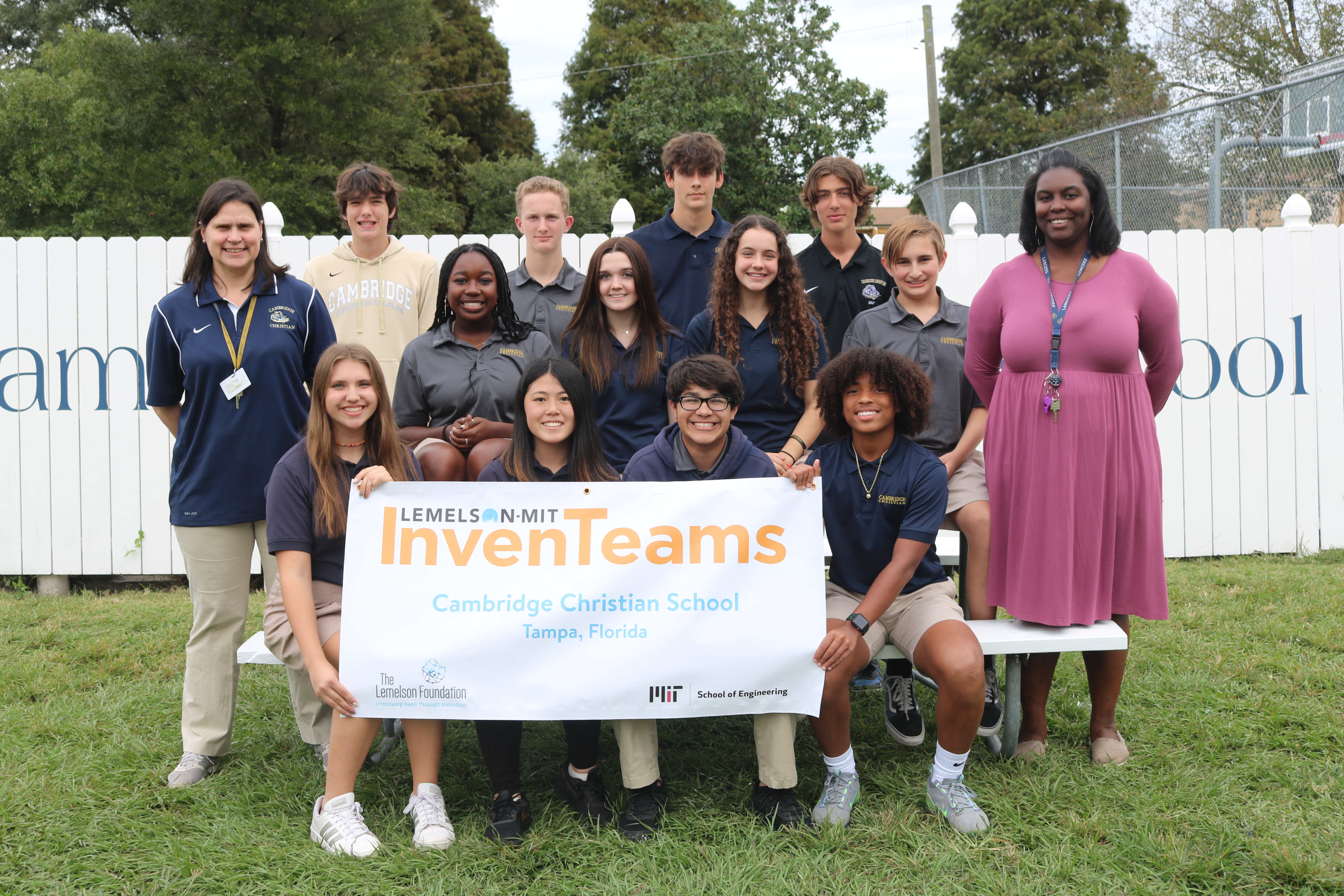 Cambridge Christian School InvenTeam with their InvenTeams banner